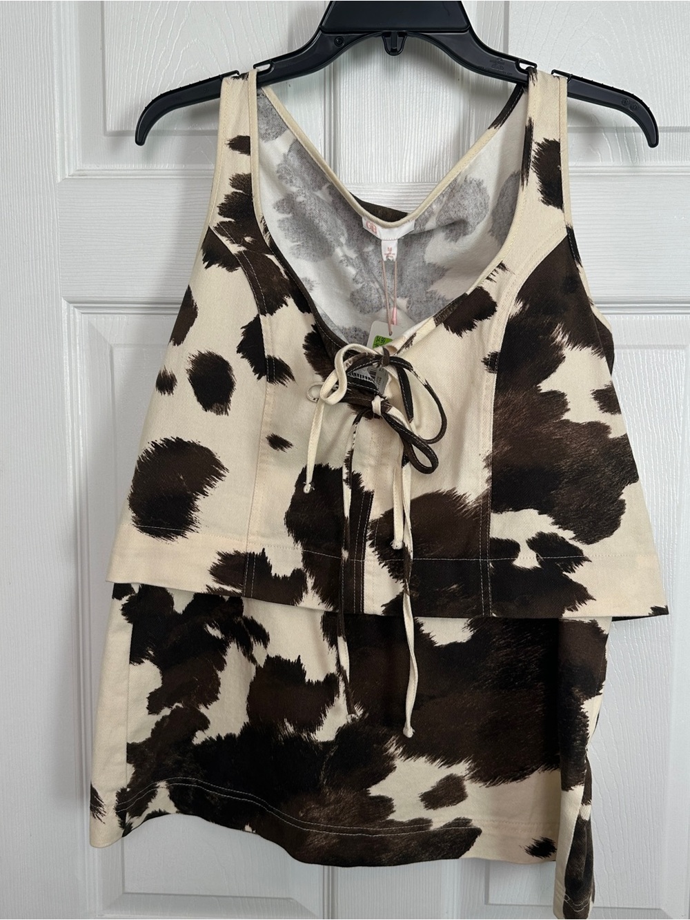 Gianni Bini Cow-Print Lace-Up Skirt Set - Cream & Brown